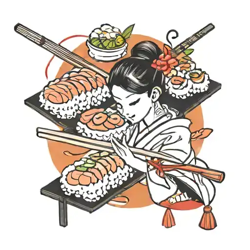 happy sushi and red thread  tattoo design idea