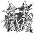 Dark Magician and Dark magician girl standing next to each other from yugioh tattoo design idea