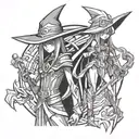 Dark Magician and Dark magician girl standing next to each other from yugioh tattoo design idea