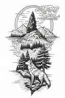 Lebanon with cedar tree wolf howling ghada name engraved tattoo design idea