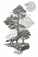 Lebanon with cedar tree wolf howling ghada name engraved tattoo design idea
