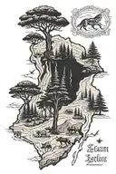 Lebanon map with cedar tree wolf howling ghada name  tattoo design idea