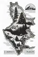 Lebanon map with cedar tree wolf howling ghada name  tattoo design idea