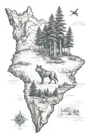 Lebanon map with cedar tree wolf howling tattoo design idea