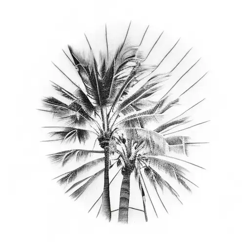 Hawaiin girl with palm trees tattoo design idea