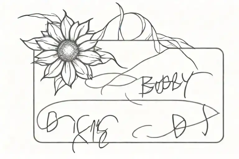 The name Bobby with a sunflower on one side and Bear paw print on the other side tattoo design idea