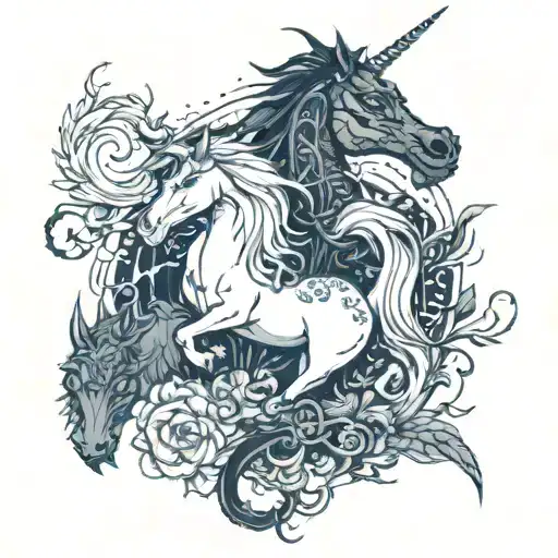 From the book Memorias de Idhún: unicorn, shek and dragon  tattoo design idea