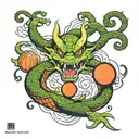 minimalist tattoo featuring the silhouette of Shenron, the iconic dragon from Dragon Ball Z, with the Dragon Balls arran tattoo design idea