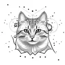 Astronomical cat surrounded by celestial bodies tattoo design idea