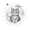 Astronomical cat surrounded by celestial bodies tattoo design idea
