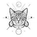 Astronomical cat surrounded by celestial bodies tattoo design idea