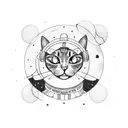 Astronomical cat surrounded by celestial bodies tattoo design idea