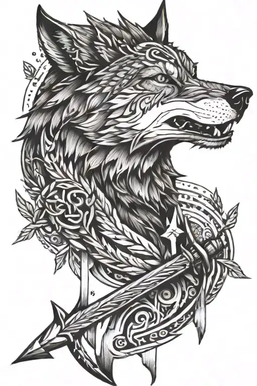 Wolf and arrow weapon tattoo design idea