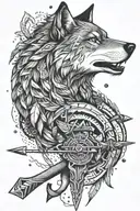 Wolf and arrow weapon tattoo design idea