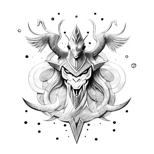 A mythical Norse creature wielding a double-headed axe tattoo design idea