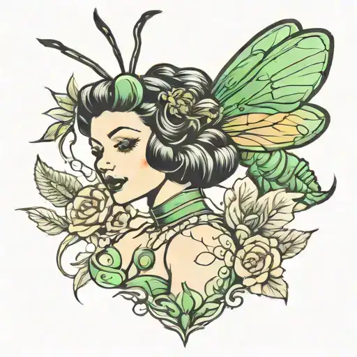 grasshopper girl vintage pinup girl tattoo design idea
