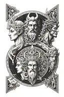 Grrek Gods Zeus at top followed by Athena Apollo Hera Hermes and Artemis tattoo design idea