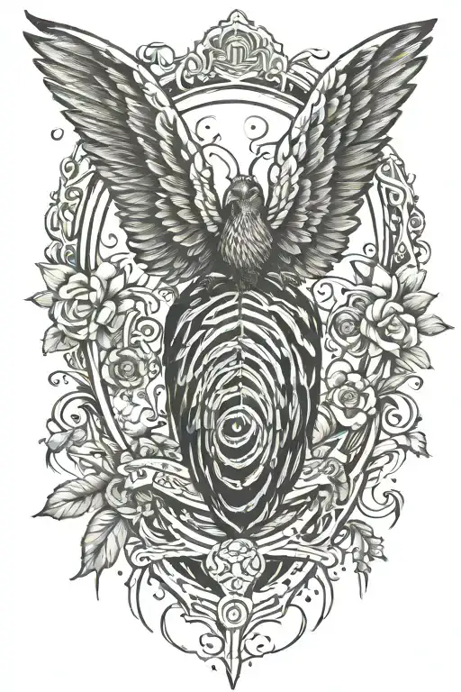 fingerprint inside surrounde by wings spread wings tattoo design idea