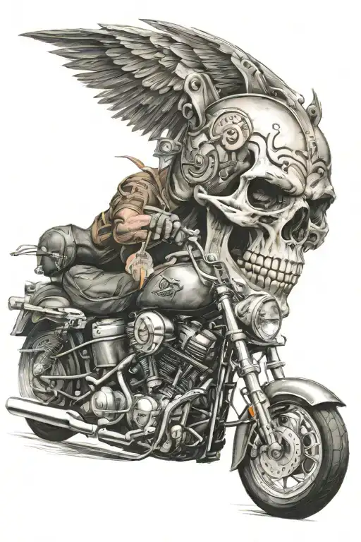 motorcycle theme and skull and harley tattoo design idea