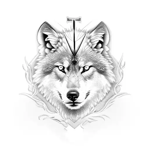 Christian Cross surrounded by wolf, lion, eagle and bear tattoo design idea