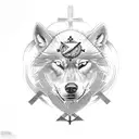 Christian Cross surrounded by wolf, lion, eagle and bear tattoo design idea