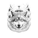 Christian Cross surrounded by wolf, lion, eagle and bear tattoo design idea
