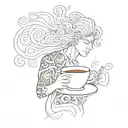 A surrealistic tattoo of a jobless figure sipping coffee while surrounded by swirling patterns inspired by the Sudharshana Chakra tattoo design idea