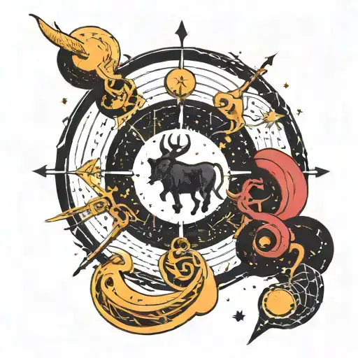 black club, then surround it with a moon and then the milky way, then have, Taurus, Aries, Aquarius constellations tattoo design idea
