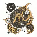 black club, then surround it with a moon and then the milky way, then have, Taurus, Aries, Aquarius constellations tattoo design idea