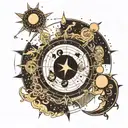 black club, then surround it with a moon and then the milky way, then have, Taurus, Aries, Aquarius constellations tattoo design idea