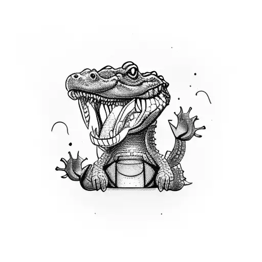 A crocodile wearing boxing gloves sitting on a chair, watching television tattoo design idea
