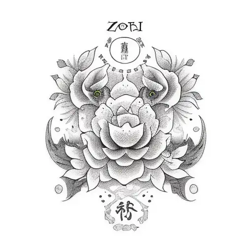 zorro mapache flor cerezo tattoo design idea