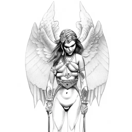 sexy nude valkyrie for thigh tattoo design idea