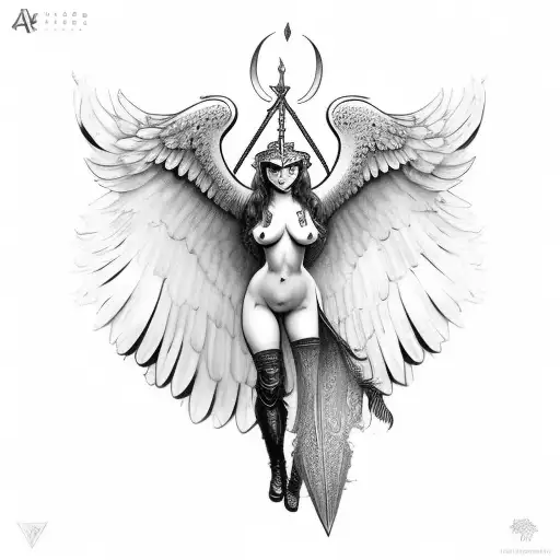 sexy nude valkyrie for thigh tattoo design idea