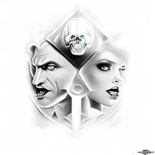 duke nukem with a girls and monters longsleev tattoo design idea