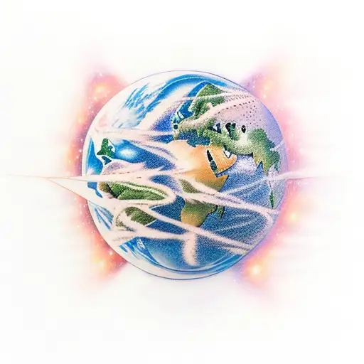 a spaceship in space, against the backdrop of an earth-like planet.  tattoo design idea