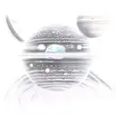 a spaceship in space, against the backdrop of an earth-like planet.  tattoo design idea