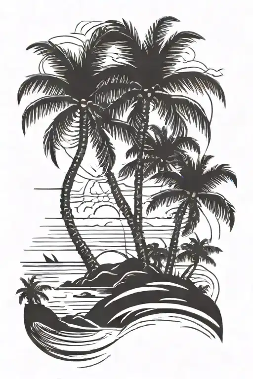 beach setting with palm trees tattoo design idea