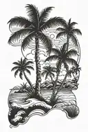 beach setting with palm trees tattoo design idea