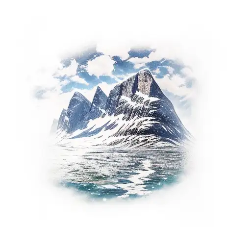 arm tattoo with norway landscape including water and having pokemon roaming tattoo design idea