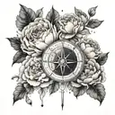 Virgo constellation, two Gemini constellations, peonies and a compass tattoo tattoo design idea