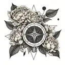 Virgo constellation, two Gemini constellations, peonies and a compass tattoo tattoo design idea