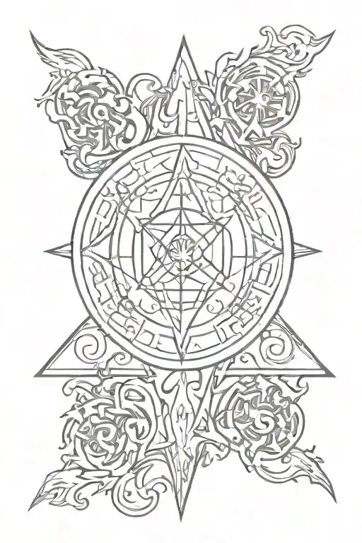 sigil whit element symbol of  fire, water, earth, air, light, spirit, and darkness tattoo design idea
