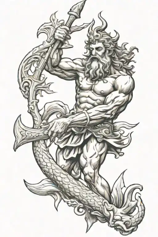 Poseidon holding a trident tattoo design idea