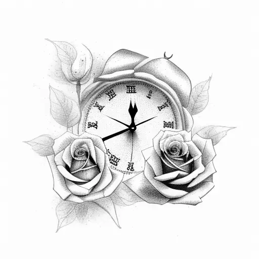dove with rose and clock tattoo design idea