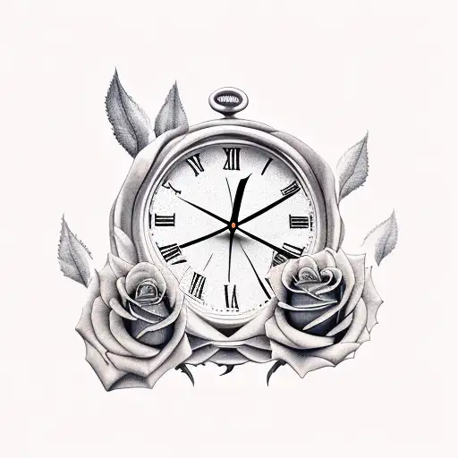 dove with rose and clock tattoo design idea