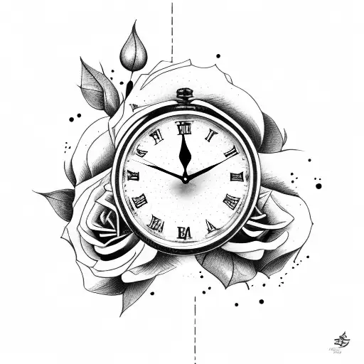 dove with rose and clock tattoo design idea