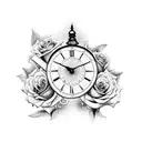 dove with rose and clock tattoo design idea