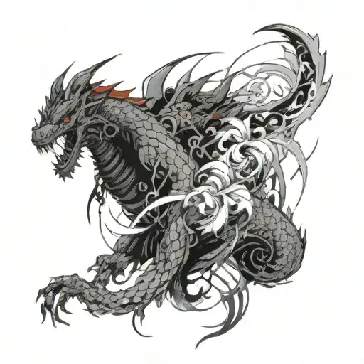 Make tattoo sketch for the inner part of the arm under the armpit. I want a ronin thats fighting a asian dragon with two tattoo design idea