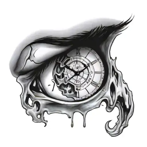 A clock melting into a baby face tattoo design idea